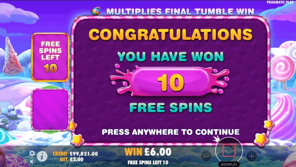 Sweet Bonanza Freispiele Bonus-Runde mit Winter Wonderland Thema und Multiplikator-Bomben